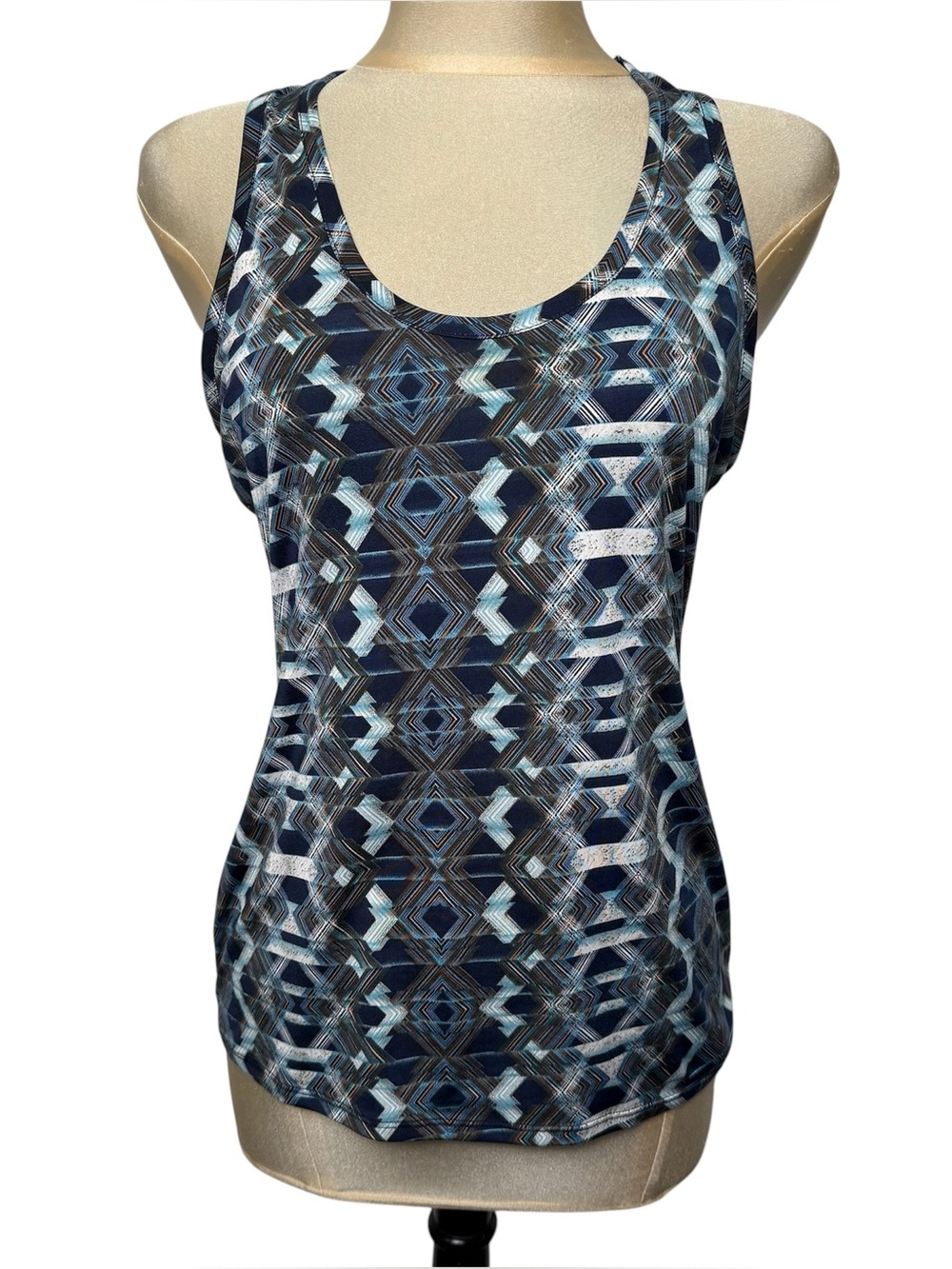 Veronica M Geometric Racerback Tank Top Blue ITY Stretch Medium
